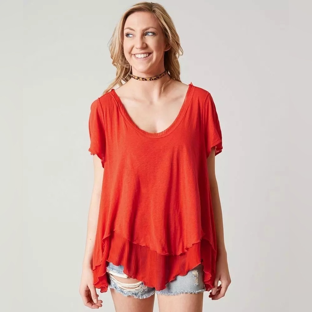Free People Red Oversized Cookie Top